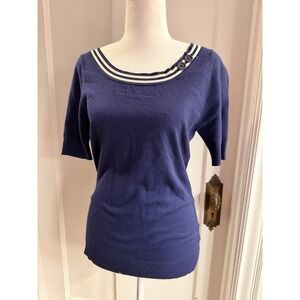 Isaac Mizrahi x Target Women's Navy Blue Knit Short Sleeve Shirt Size M